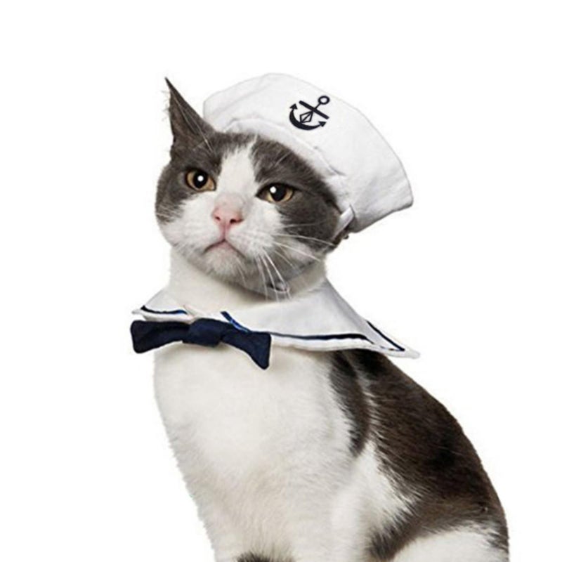 NAMSAN Pet Sailor Costume for Cats Small Dogs, Cat Halloween Costumes, Small Dog Sailor Outfit, Cat Sailors Hat with Tie Collar, Pet Navy Costume for Kitten Puppy Statue Decoration - Image 1